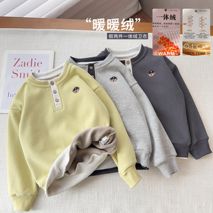 【精致假两件加绒卫衣】中大童保暖一体绒上衣男女童加绒卫衣