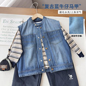 D07UE5AU21 中大童休闲简约厚牛仔马甲 复古砂洗牛仔马甲