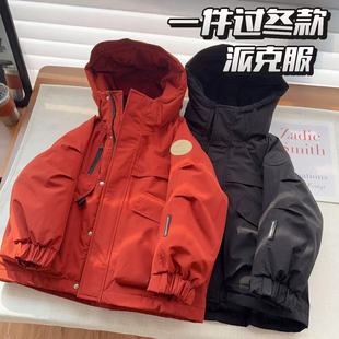 【勃艮第红新年厚棉服】中大童加厚保暖连帽棉服轻软厚棉袄