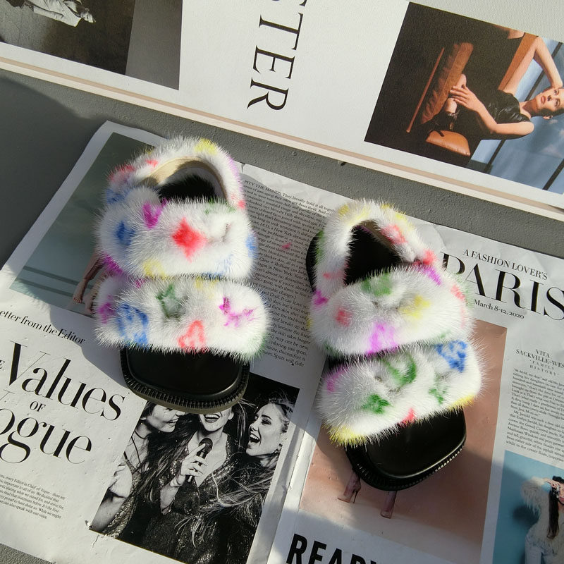 水貂毛蝴蝶装饰双一字带粘拉扣