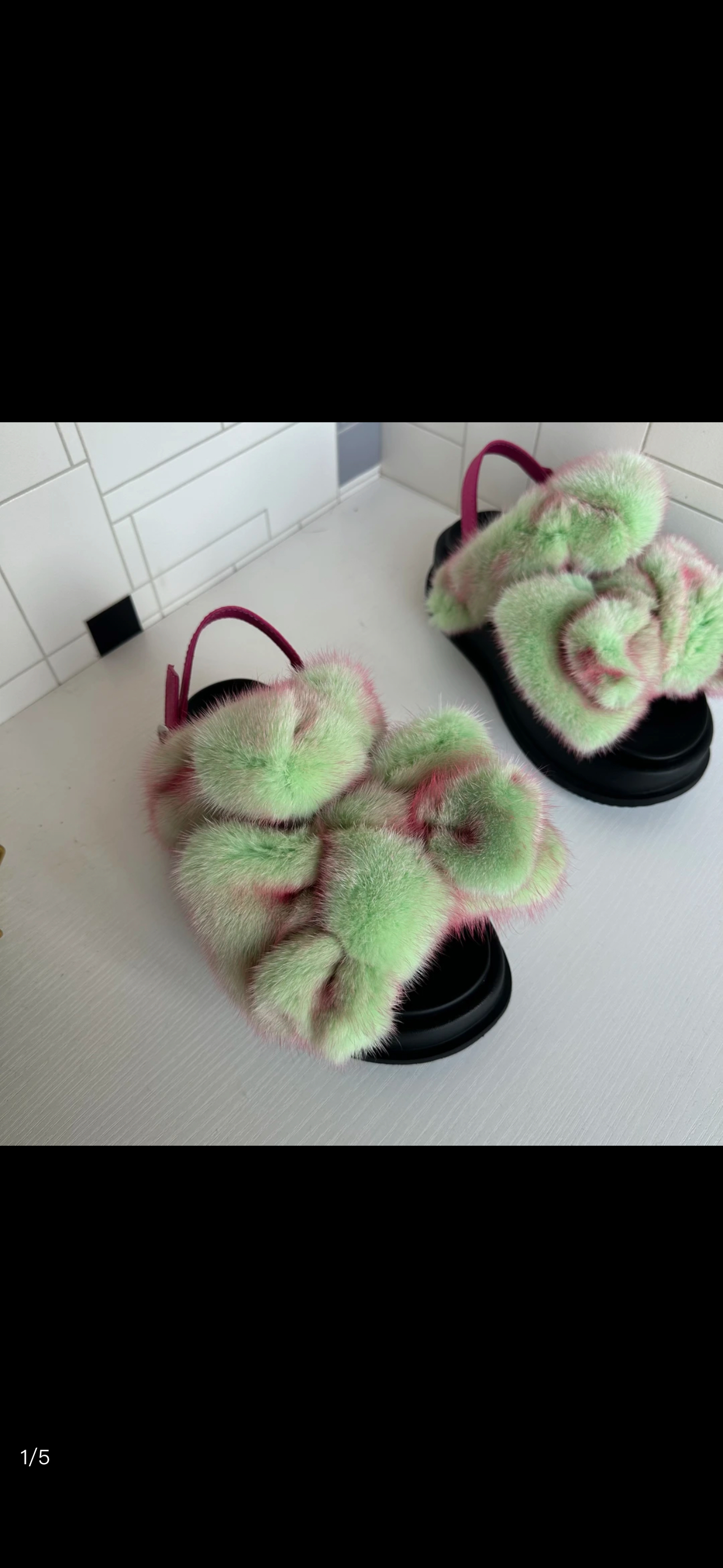 2025新款水貂毛毛毛女凉鞋蝴蝶粘拉扣双一字带加后跟带