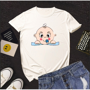 外贸现货欧美孕妇装 宽松上衣T恤 可爱宝宝2024印花孕妇短袖