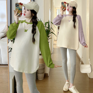 韩版 新款 时尚 大码 宽松孕妇T恤上衣 孕妇装 卫衣打底衫 2024春季