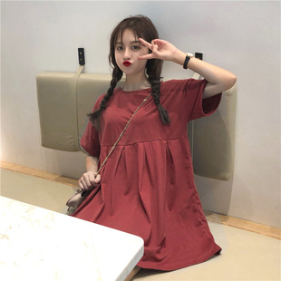 中长款 短袖 韩版 宽松大码 孕妇装 圆领娃娃裙孕妇裙子夏装 连衣裙夏季