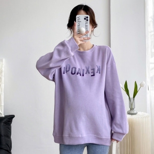 上衣女时尚 款 韩版 秋季 卫衣中长款 秋装 大码 春秋外出休闲外套 孕妇装