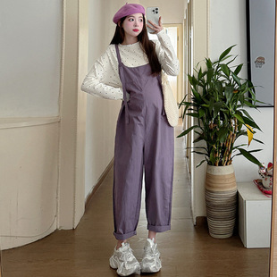 休闲牛仔背带裤 孕妇装 韩版 潮妈外穿新款 子波点上衣两件套 春秋季