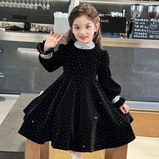 女童连衣裙秋冬2025新款儿童名媛风丝绒公主裙小女孩高级感礼服裙