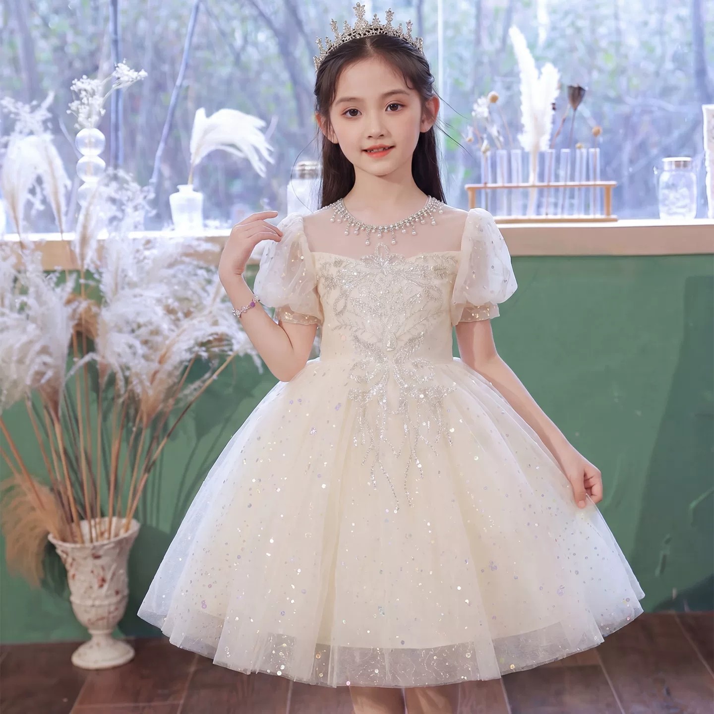 女童礼服夏季高端小众网纱蓬蓬裙