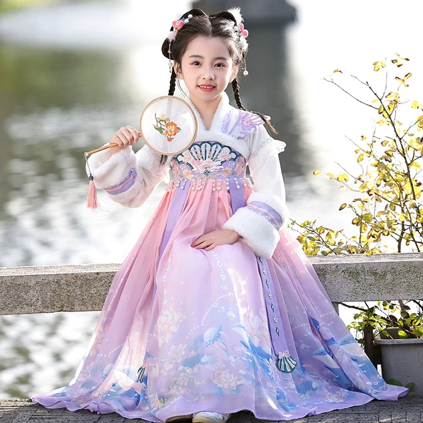 汉服女童秋冬加绒国风古装连衣裙