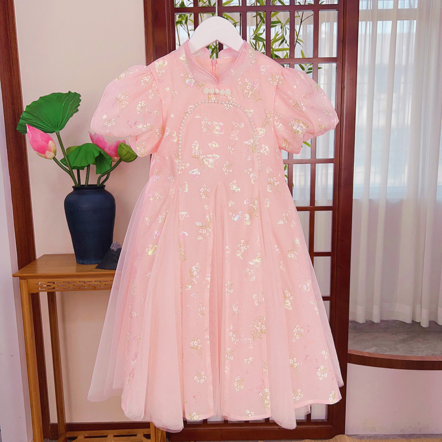 女童连衣裙夏季2026新款夏装儿童新中式网纱公主裙女孩国风旗袍裙