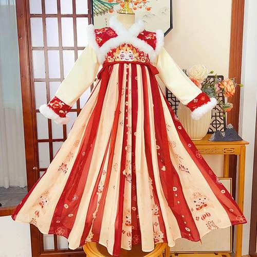 汉服女童加绒拜年服冬装古装裙子