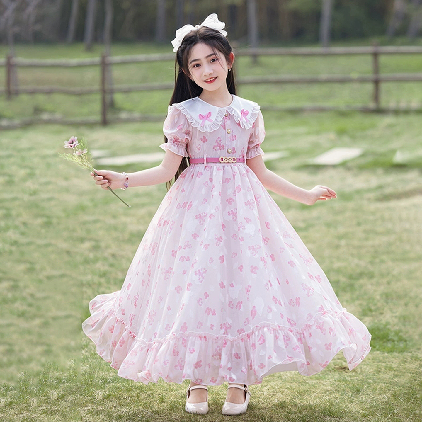 女童连衣裙夏季2026新款沙滩度假裙女孩雪纺公主裙夏装儿童碎花裙