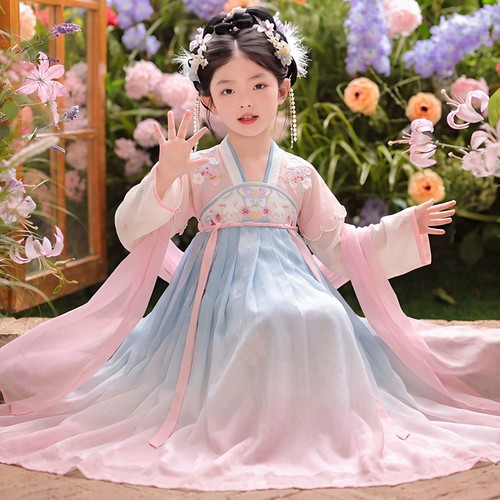 汉服女童秋装刺绣古风公主连衣裙