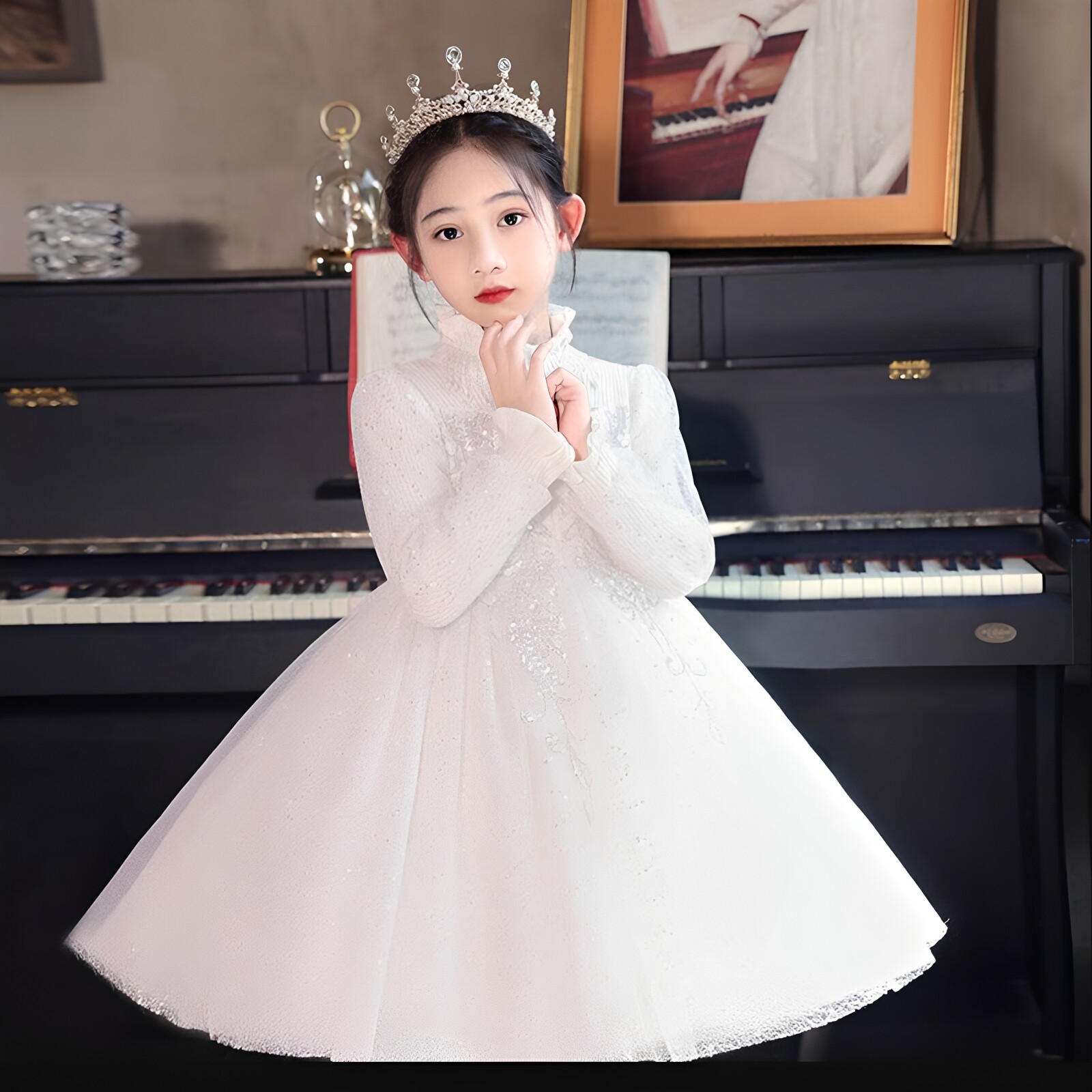 儿童礼服裙秋冬加绒女童花童婚纱