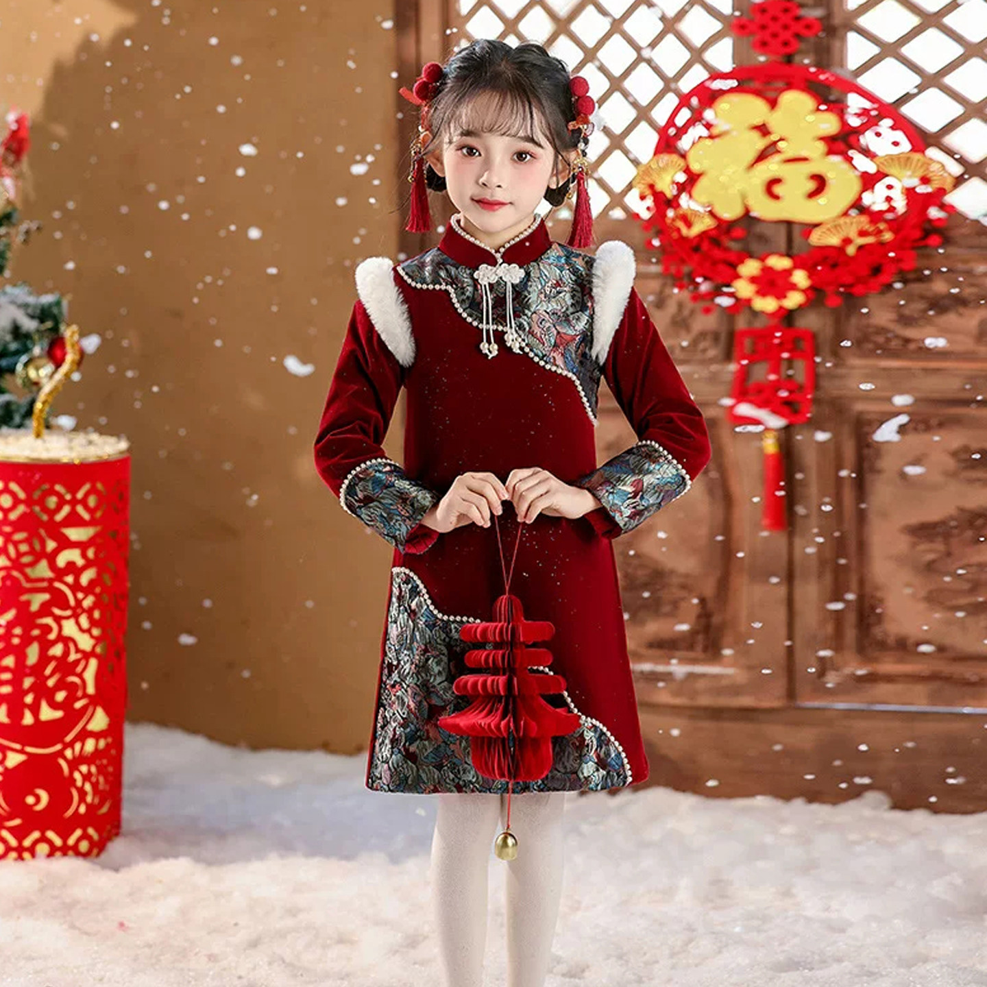 女童旗袍冬季2026新款儿童新年唐装加厚中式过年服女孩喜庆拜年服