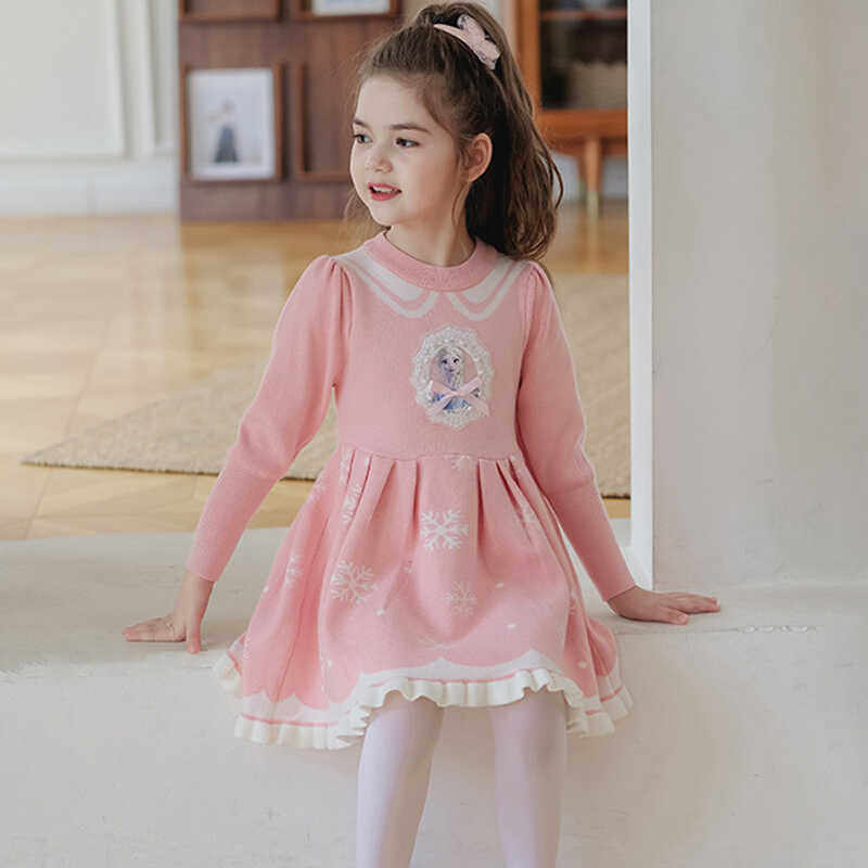 女童连衣裙春装2026新款儿童艾莎公主裙春秋款女孩爱莎针织毛衣裙