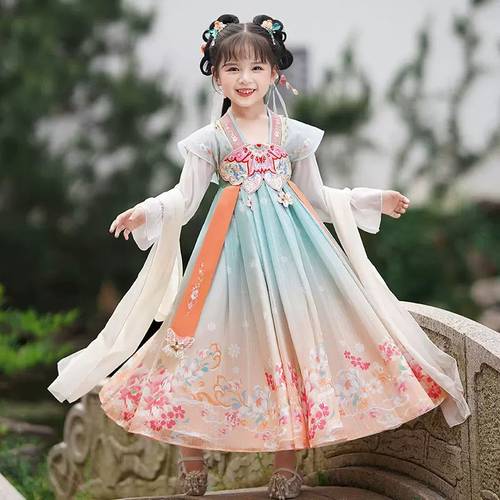 女童汉服春秋长袖唐装古装连衣裙