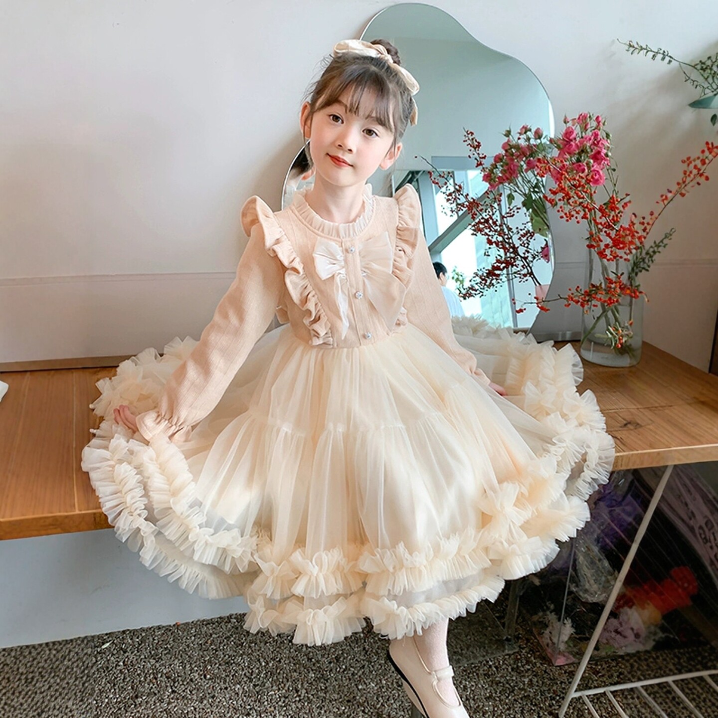 女童长袖公主秋冬季蓬蓬纱连衣裙