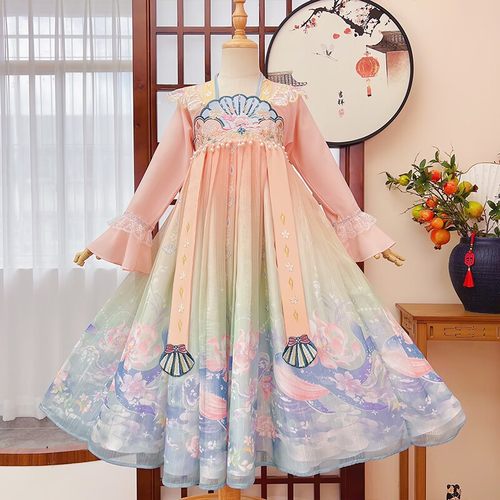 汉服女童秋装超仙唐装古风连衣裙