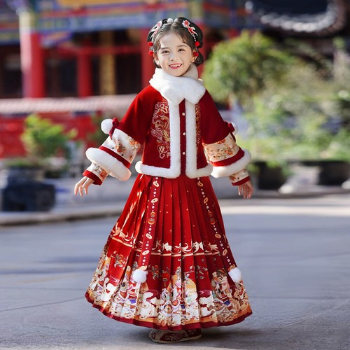 汉服女童马面裙冬季加绒拜年服装