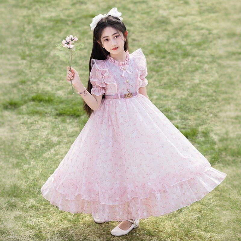 女童连衣裙夏季2026新款小女孩长款雪纺碎花公主裙儿童夏天沙滩裙