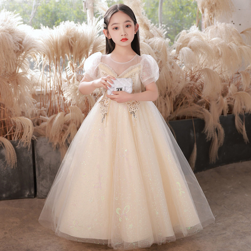 女童公主裙礼服夏季2026新款儿童短袖蓬蓬裙花童婚礼主持人演出服