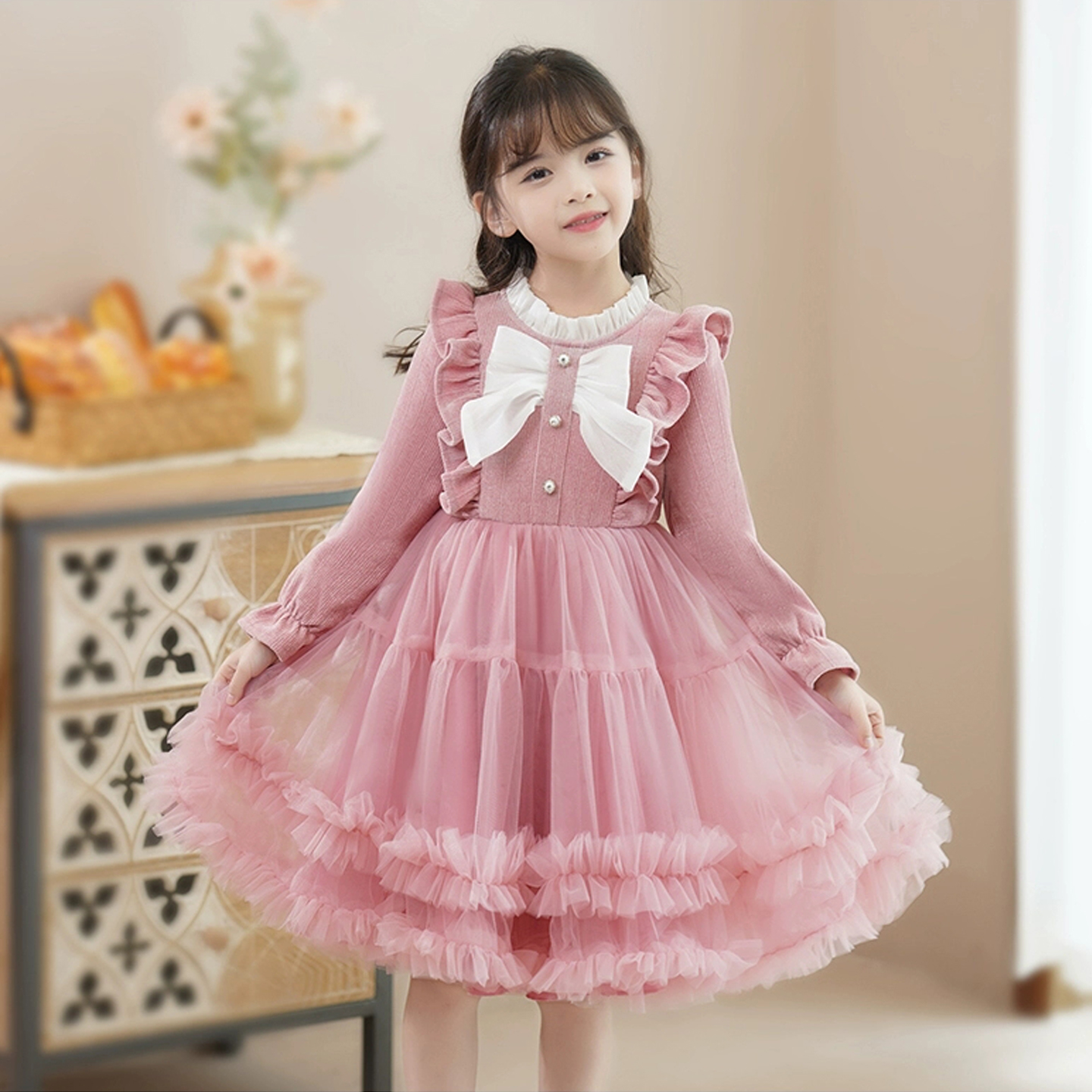 女童连衣裙秋冬小女孩蓬蓬网纱裙