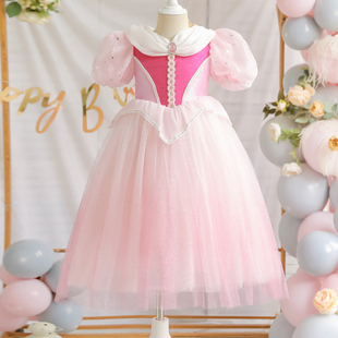 女童高端夏季爱沙甜美在逃公主纱裙洛丽塔迪士尼生日粉色爱莎裙子