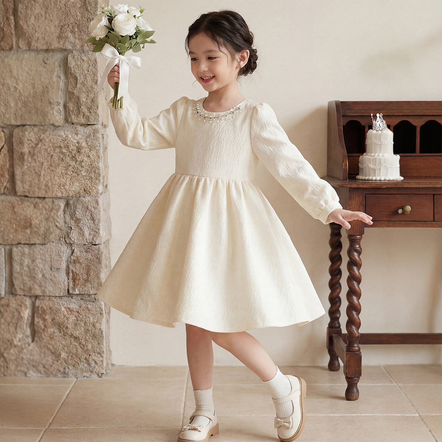 女童连衣裙春装2026新款女孩生日裙儿童春秋款甜美法式礼服公主裙