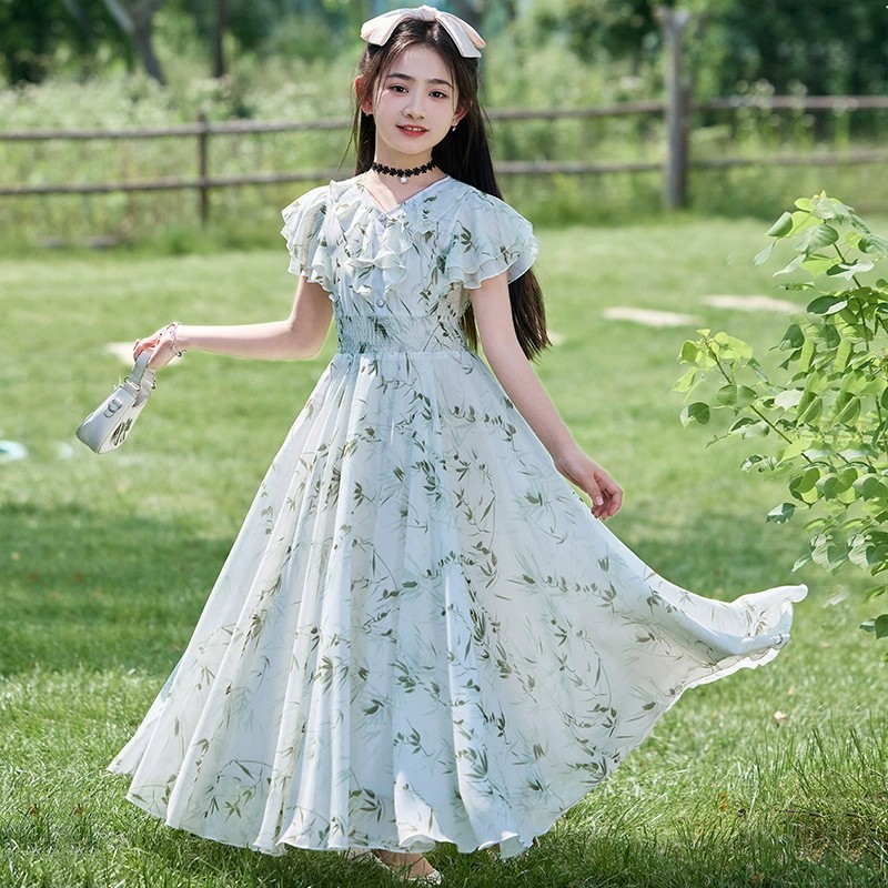 女童碎花裙长款儿童夏季连衣裙2026新款洋气女孩雪纺裙夏天沙滩裙