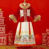 加厚明制马面裙套装 汉服女童拜年服冬款 中国风儿童喜庆过年服冬季