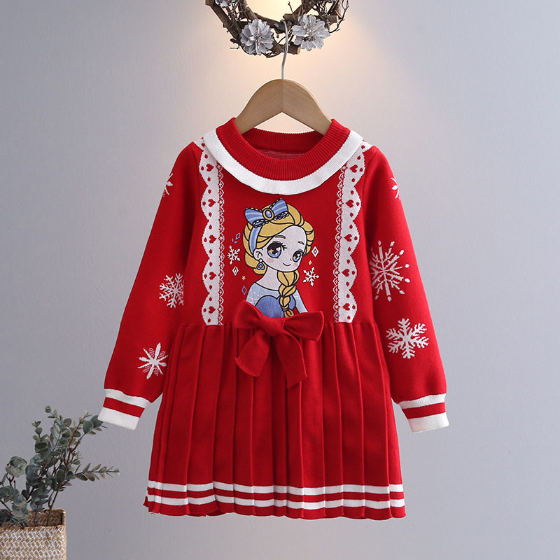 爱莎公主裙女童艾莎针织毛衣裙2026新款春装小女孩爱纱毛衣连衣裙