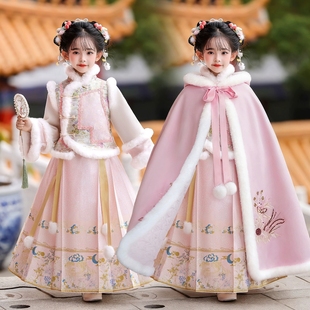 格格服女童汉服冬季加绒加厚古风唐装儿童秋冬装国风旗袍裙拜年服