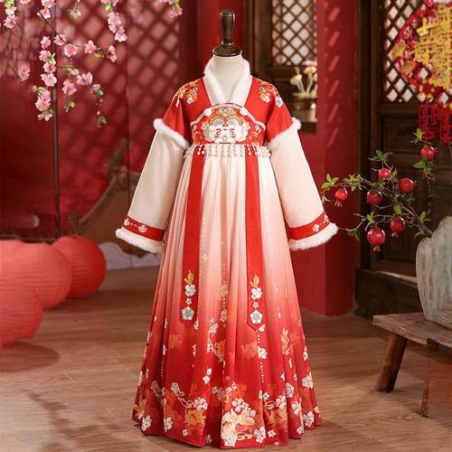 汉服女童秋冬加绒古装公主连衣裙