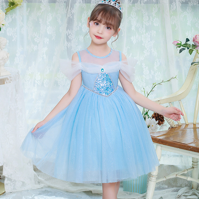 儿童爱莎公主裙女童无袖露肩连衣裙夏季2025新款小女孩夏款网纱裙