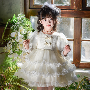 女童连衣裙春装2026新款儿童生日蓬蓬裙洋气公主裙白色礼服蛋糕裙