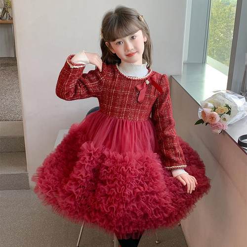 女童连衣裙冬装加绒小香风蛋糕裙