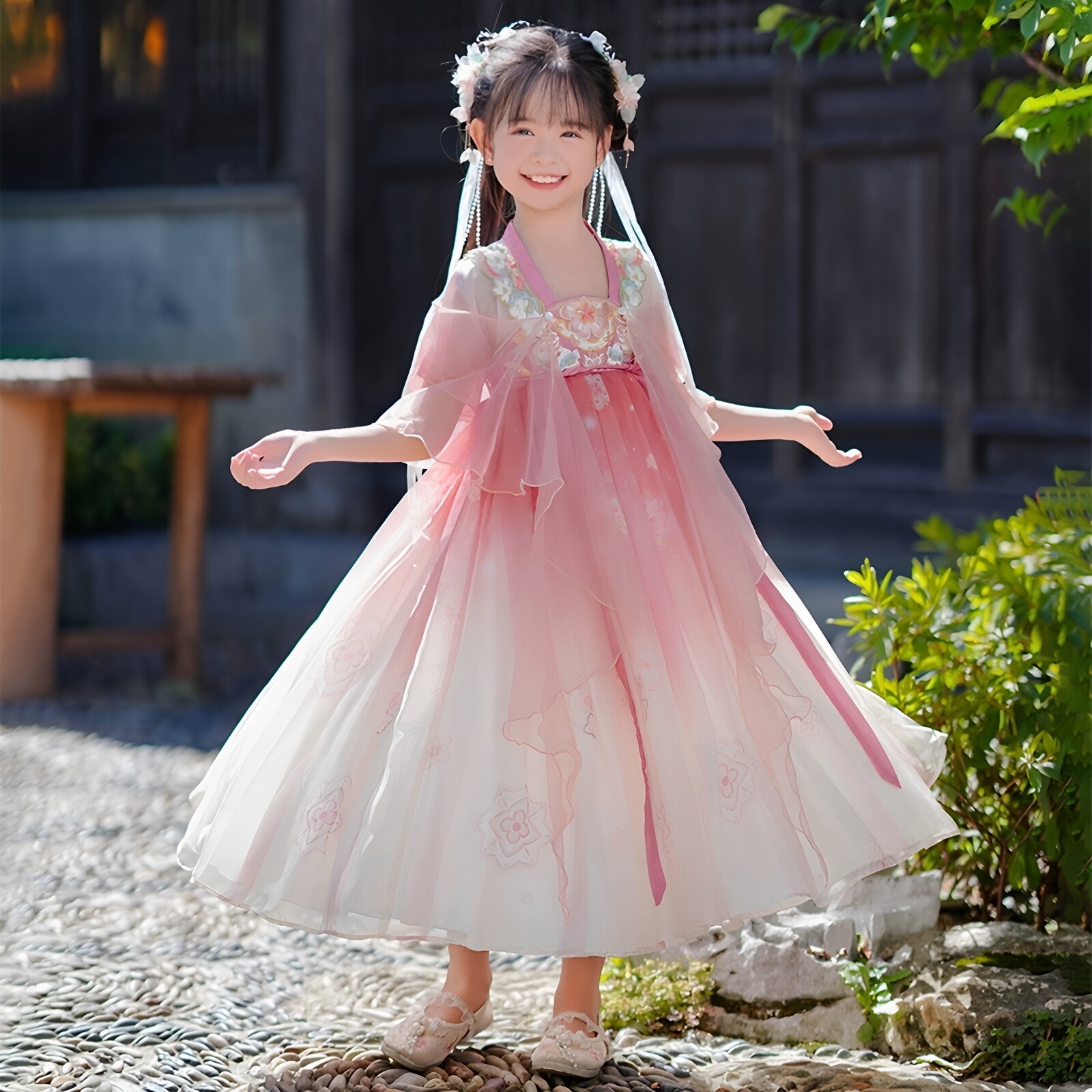 女童汉服夏款短袖中国风连衣裙