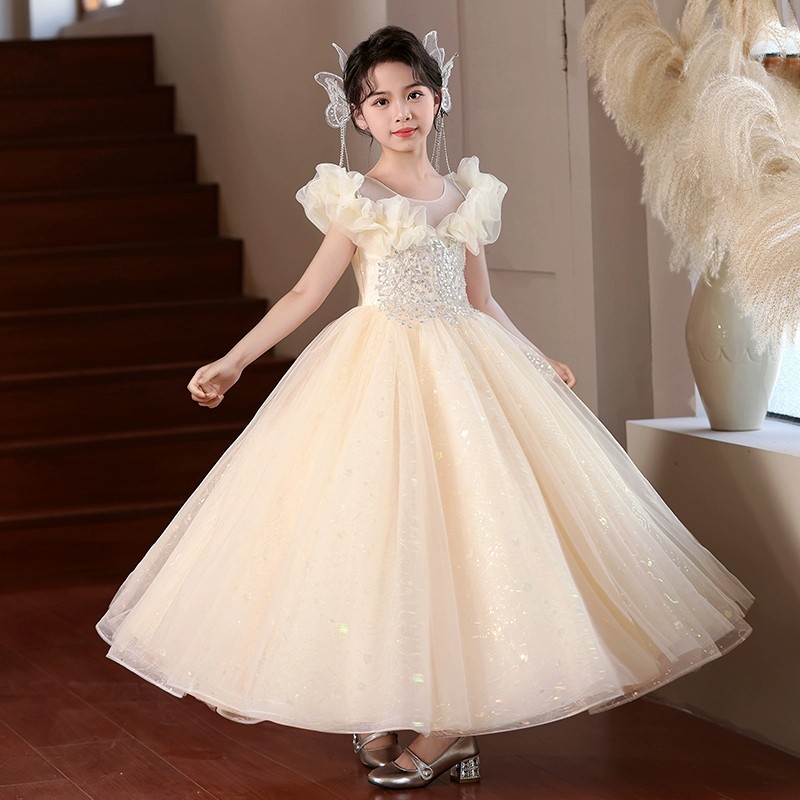 女童礼服裙夏季轻奢小众高端花童婚礼女孩主持人蓬蓬公主裙演出服