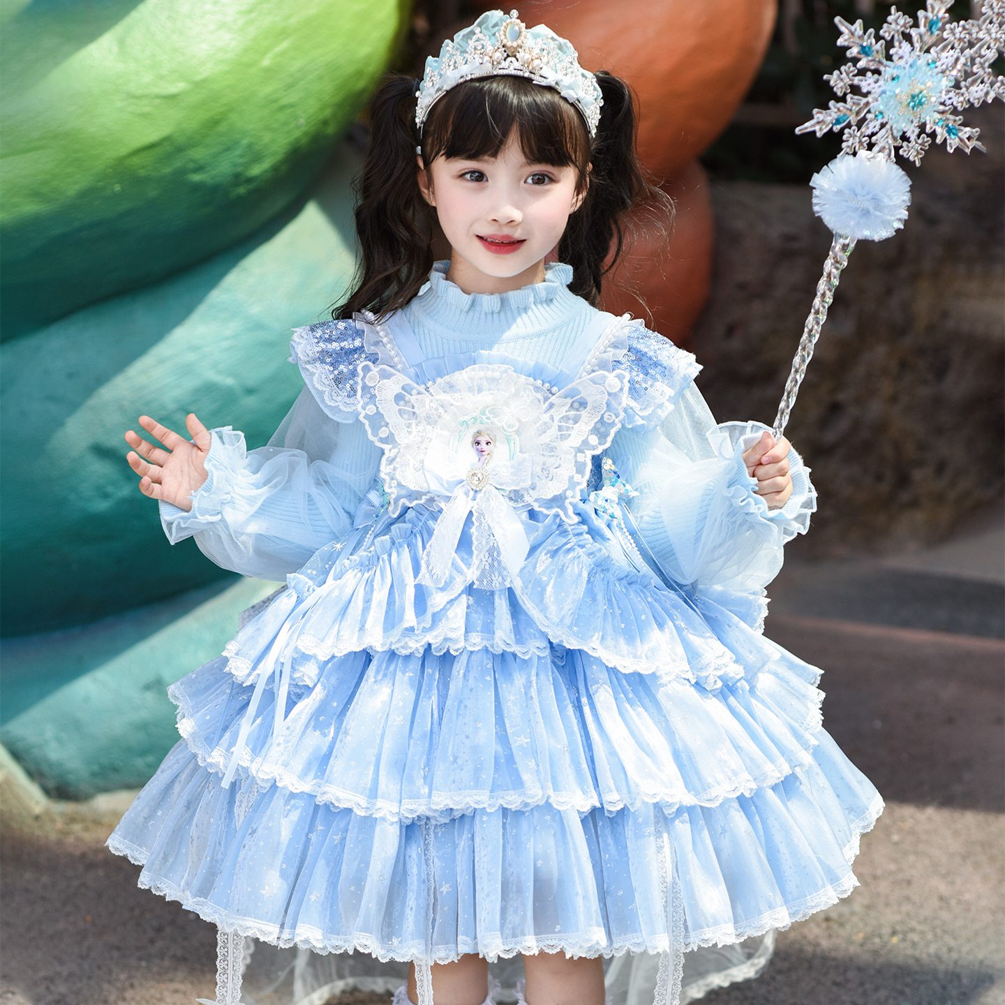 艾莎公主裙秋冬款女童爱莎连衣裙