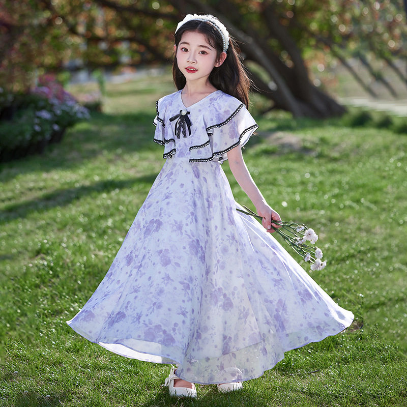 女童雪纺连衣裙夏季2026新款儿童碎花公主裙小女孩夏天度假沙滩裙