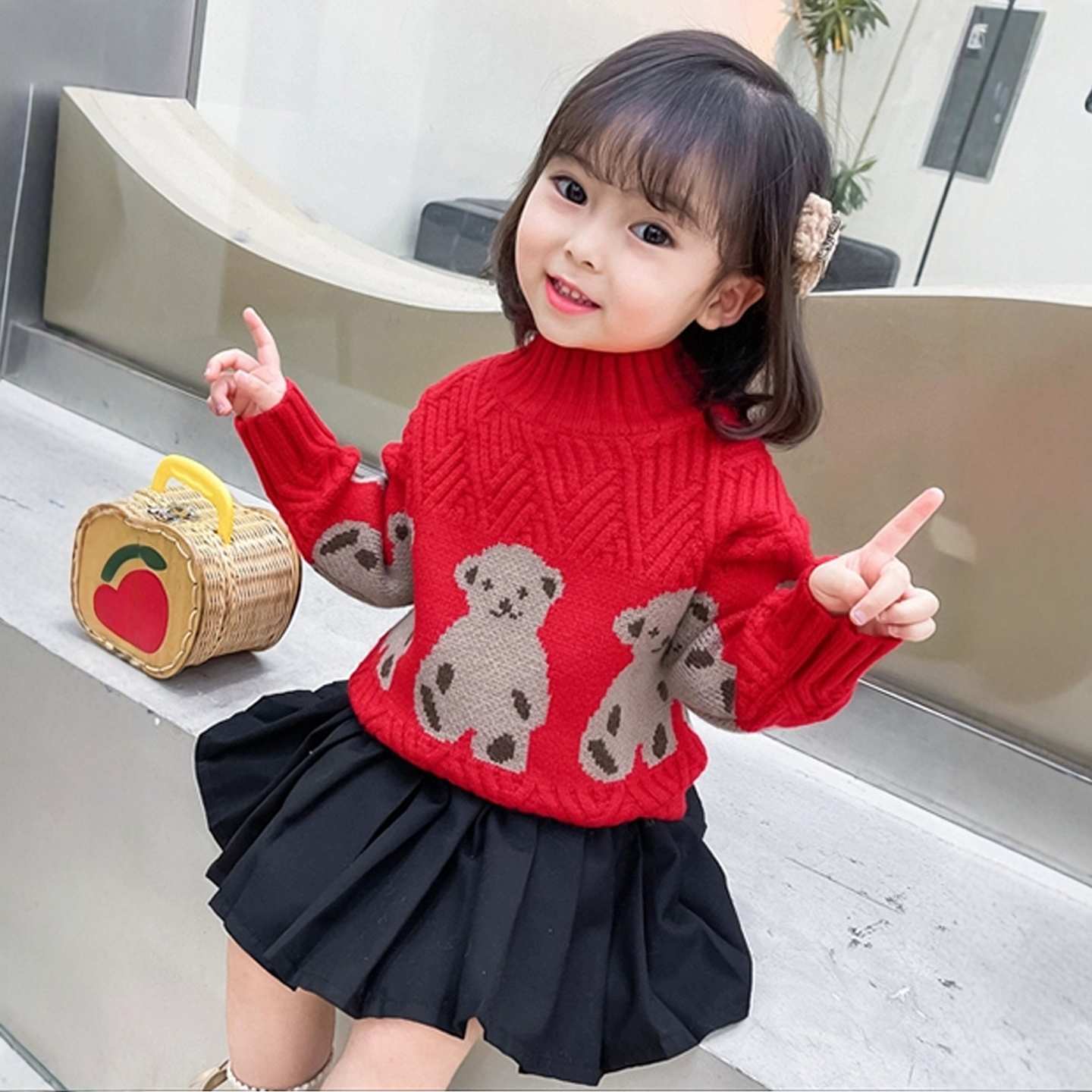 女童毛衣加绒加厚秋冬新款针织衫