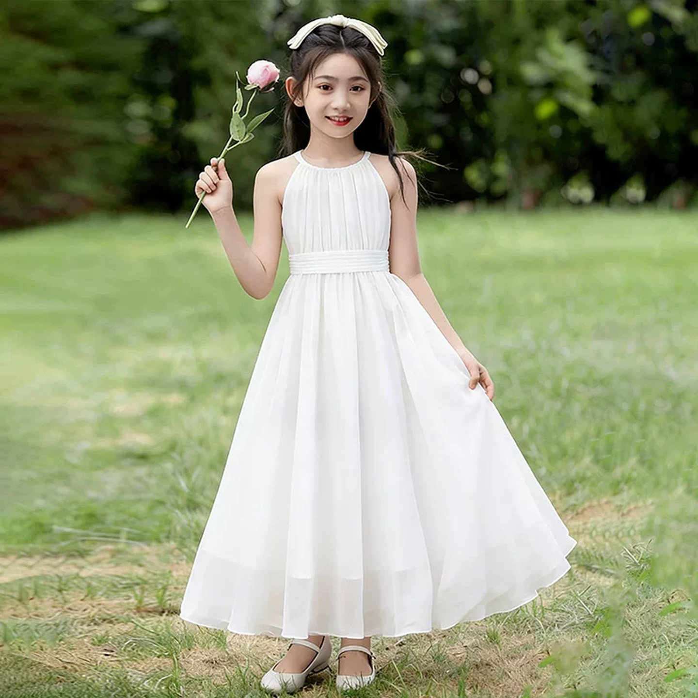 女童连衣裙夏季挂脖领雪纺沙滩裙