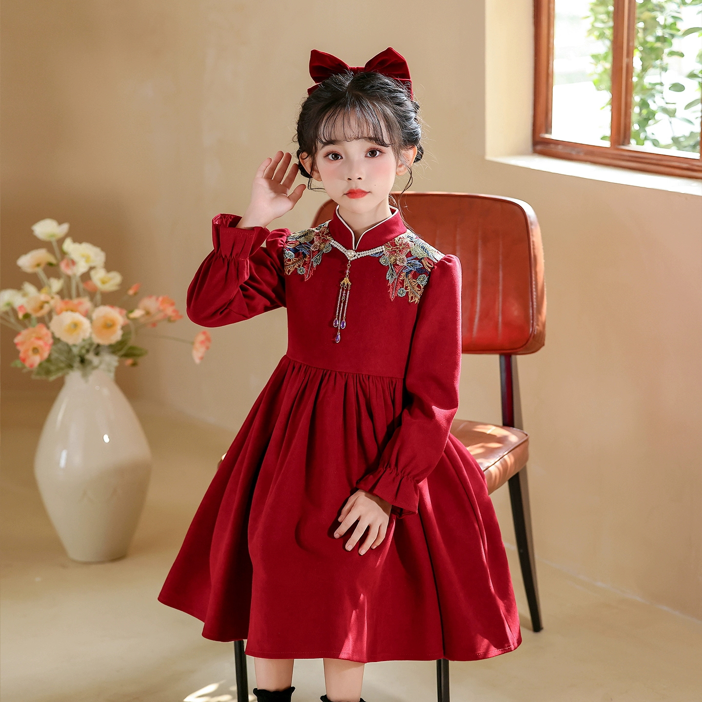 女童旗袍连衣裙秋季中国风公主裙