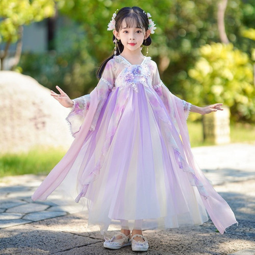 女童汉服春秋唐装长袖古装连衣裙