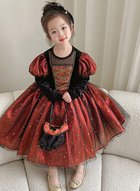 万圣节儿童服装女童连衣裙女孩魔法公主裙女巫cos角色装扮表演服