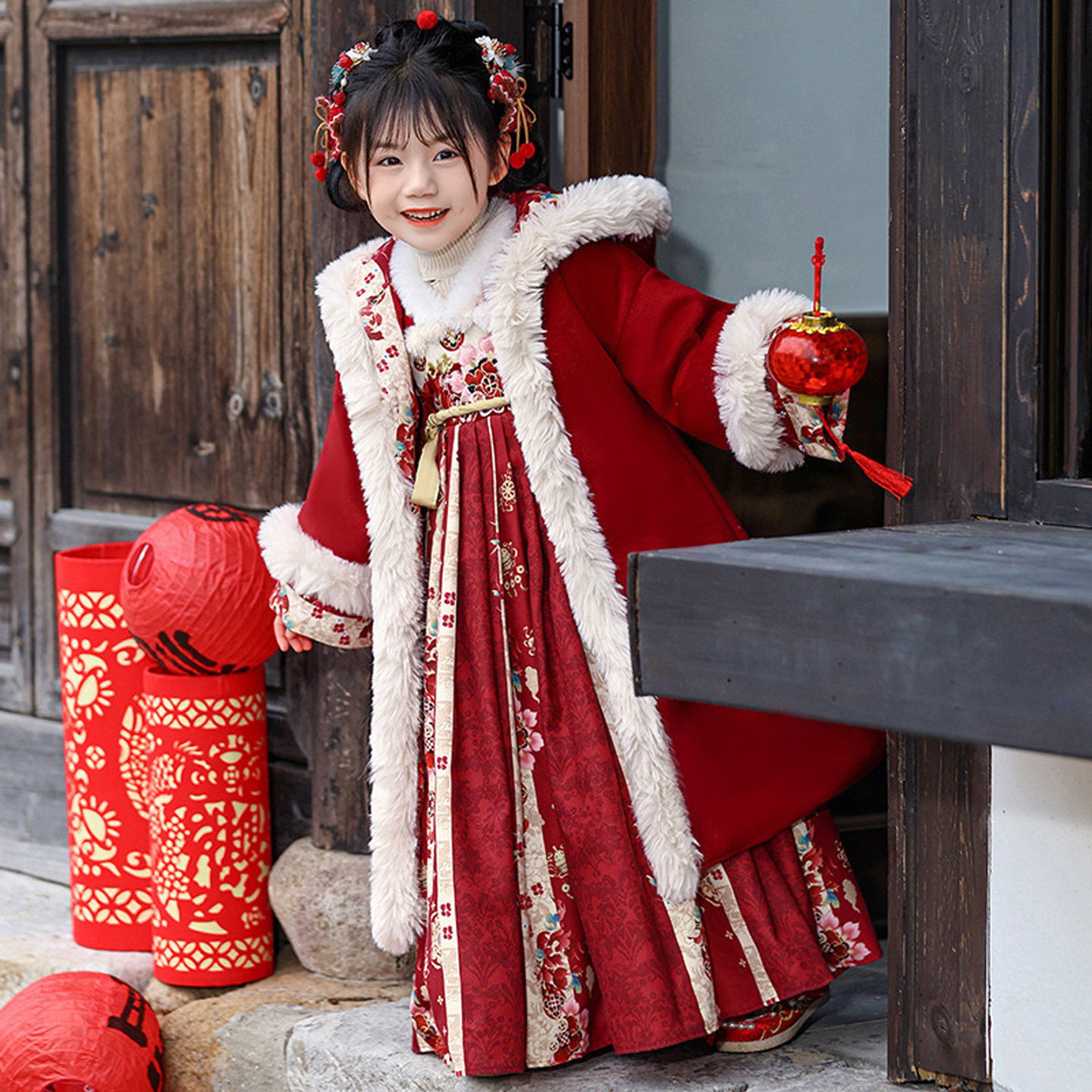 汉服女童秋冬国风唐装2026新款儿童加绒古装拜年服小女孩过年衣服