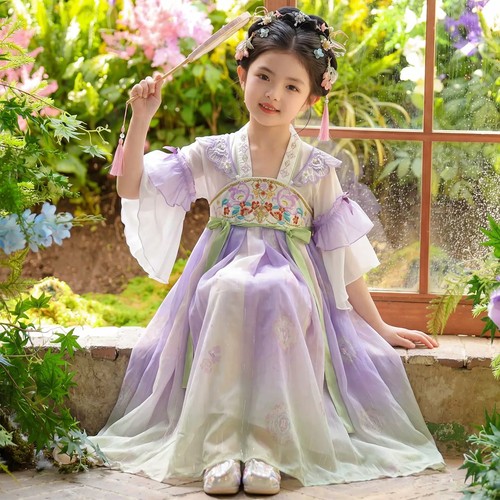 女童汉服夏季短袖超仙古装连衣裙