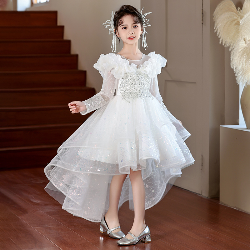 女童高端礼服春秋公主裙拖尾婚纱