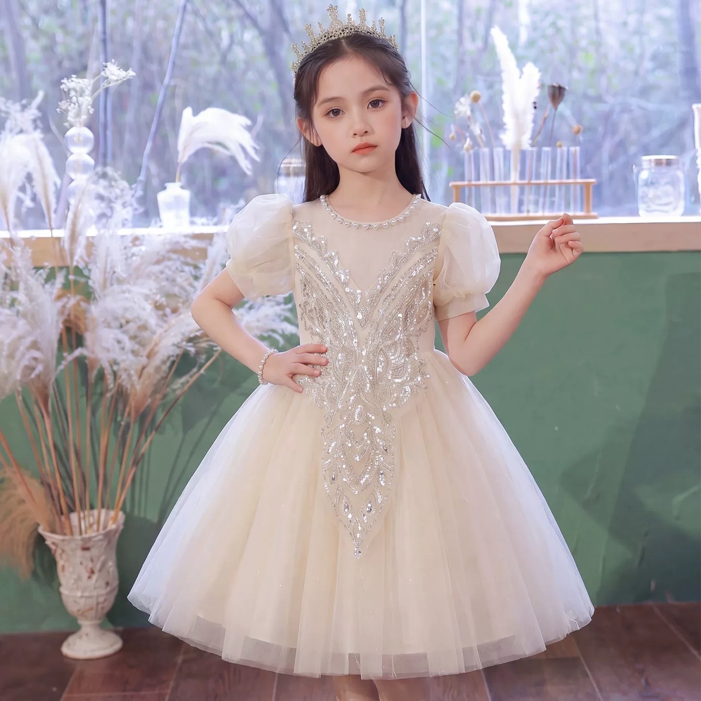 女童礼服夏季高端小众网纱蓬蓬裙